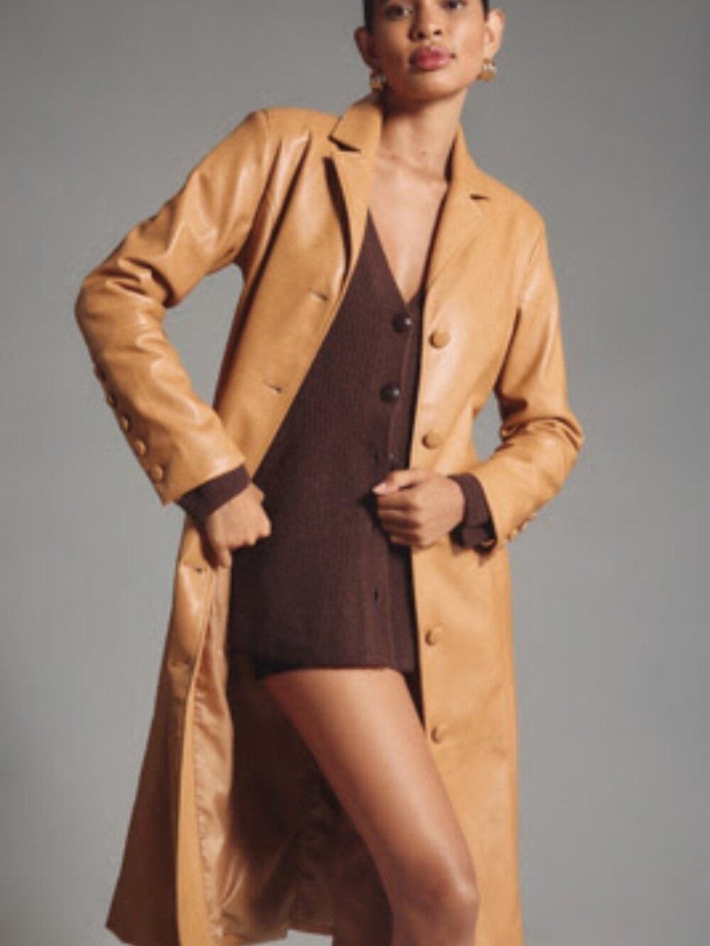NWOT Avec Les Filles Faux Leather Belted Long Coat in Honey
